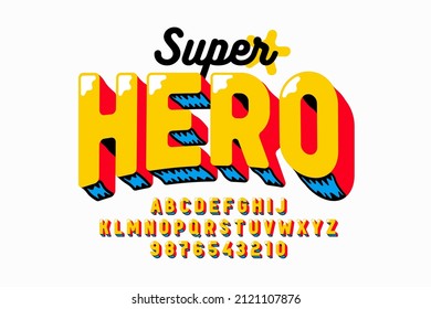 Comic Book style Superhero font, alphabet letters and numbers vector illustration