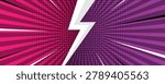 Comic Book Style Versus Background with Pink and Purple Hues and a Central Lightning Bolt Symbol