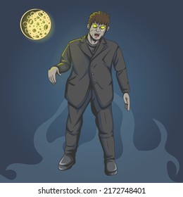 Estilo de libro de historietas zombie con luna en segundo plano