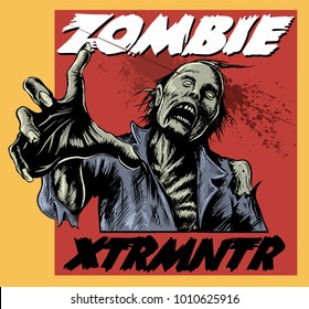 Comic book style zombie, shoot in the head, vector image.