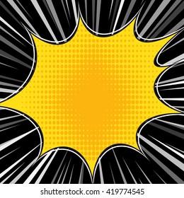 Comic book superhero pop art style red and white radial lines background.