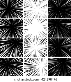 Comic book superhero pop art style black and white radial lines background. Manga or anime speed frame. Collection of Explosion.