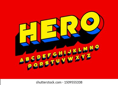 Comic book SuperHero style font design, alphabet letters vector illustration