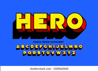 Comic Book SuperHero Style Font Design, Alphabet Letters Vector Illustration