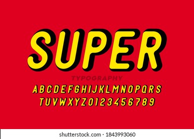 Letra de estilo de superhéroe de libro de historietas, letras y números alfabéticos, ilustración vectorial