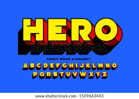 Comic book SuperHero style font design, alphabet letters vector illustration