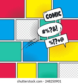 comic book template with speech bubble and halftone art