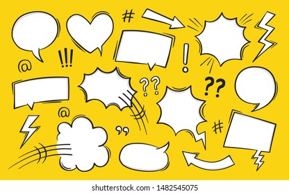 Comic book text speech bubble in pop art style with halftone and lightning bolts. Talk chat retro speak message. Empty white blank comment.