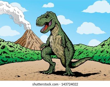 Comic book T-rex. T-rex is on a separate layer from background and can be easily removed. 