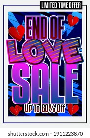 Comic book Valentine's Day sale poster template. Comic effects in pop art style. Vector illustration.  Love themed fashion sale social media post design.