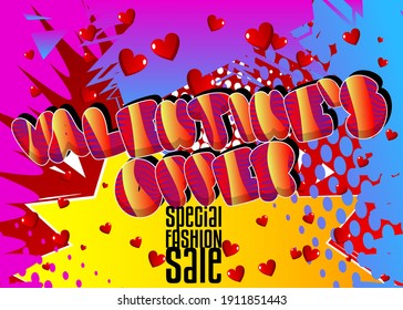 Comic book Valentine's Day sale poster template. Comic effects in pop art style. Vector illustration. Love themed fashion sale social media post design.