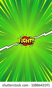 Comic book versus doodle background, superhero battle intro, halftone print texture