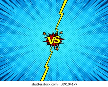 Comic book versus fight intro background, classic pop-art style, halftone print texture