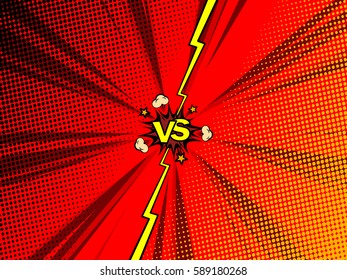 Comic book versus fight intro background, classic pop-art style, halftone print texture