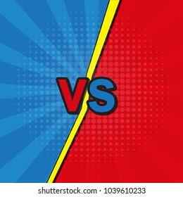 Comic book versus template background, classic pop-art style, superhero battle intro