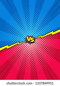 Comic book versus template background, classic pop-art style, superhero battle intro, halftone print texture