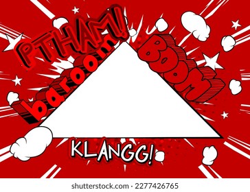 Comic Book white Pyarmid with red pop art Background. Vector wallpaper illustration. Vintage banner.