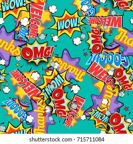Comic book words pop art background. Seamless pattern. retro vector illustration