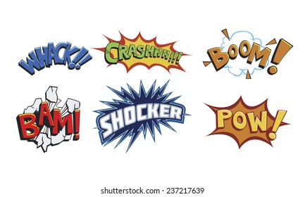 Comic Book Words Such Whackcrashboombamshocker Powaction Stock Vector ...