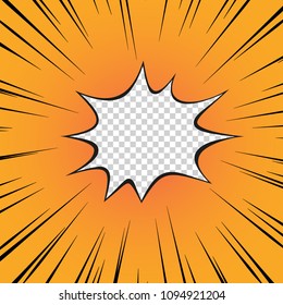 Comic book yellow. The flash of the explosion, the radial line on the transparent isolated background. Illustration of a superhero. Vector element for your design.