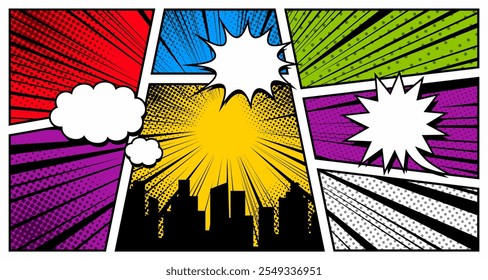 Bolhas de diálogo de quadrinhos. ilustração de modelo de layout de quadro de arte gráfica.