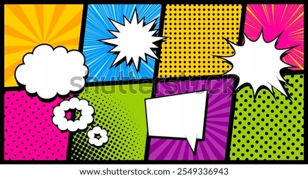 Comic books dialog bubbles. graphic art frame layout template illustration.