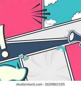 Comic books dialog bubbles template, social media and banner for digital marketing, pop art cartoon layout template