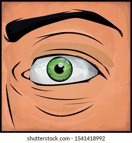 Comic Books Man Eyes/
Illustration of a cartoon comic male eye watching and staring at you with surprise and grunge textured