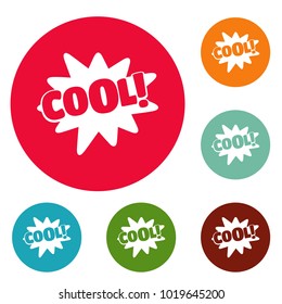 Comic boom cool icons circle set vector isolated on white background