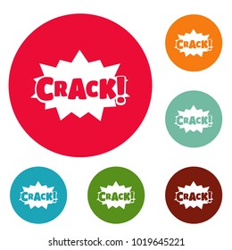 Comic boom crack icons circle set vector isolated on white background