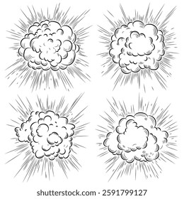 Comic boom effect. Cartoon. Bang and pow splashes. Hand drawn sketch doodle action effect.
