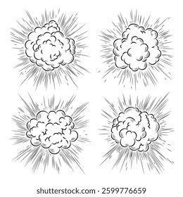 Comic boom effect. Cartoon. Bang and pow splashes. Hand drawn sketch doodle action effect.