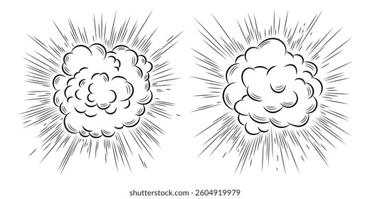 Comic boom effect. Cartoon. Bang and pow splashes. Hand drawn sketch doodle action effect.