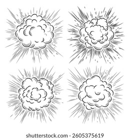 Comic boom effect. Cartoon. Bang and pow splashes. Hand drawn sketch doodle action effect.