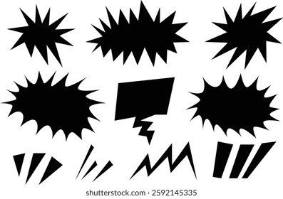 Comic Boom Effects and Speech Bubbles in Black for Bold Comic Illustrations
