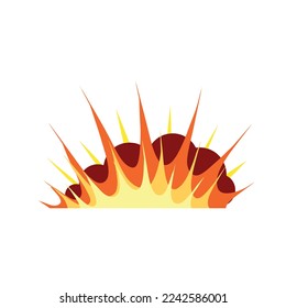 Explosión de cómic. Gran caricatura de bola de fuego. Bang de fuego y símbolo de explosión aislado en blanco