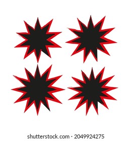 Comic-Boom-Symbol. Schwarz mit rotem Rahmen. Kommunikationskonzept. Kreatives Kunstdesign. Vektorgrafik. Stockbild. 