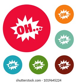 Comic boom oh icons circle set vector isolated on white background