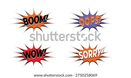 Comic Boom Oops Wow Sorry Pop Art Speech Burst Vector Set
