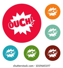 Comic boom ouch icons circle set vector isolated on white background