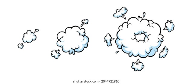 Comic boom smoke effect. Puff and burst clouds for surprising and explosive events. Vector illustartion isolated in white background
