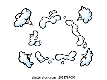 Comic boom smoke effect. Puff and burst clouds for surprising and explosive events. Vector illustartion isolated in white background