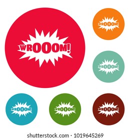 Comic boom sticker icons circle set vector isolated on white background