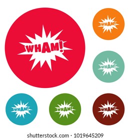 Comic boom wham icons circle set vector isolated on white background