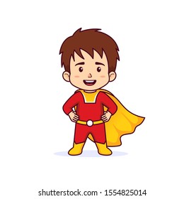 Comic Boy kids in superhero costume, cartoon vector illustration