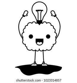 comic brain with bulb kawaii character