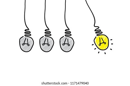 Comic brain electric hanging lamp idea doodle FAQ, business loading concept Fun vector creative light bulb icon or sign ideas Brilliant lightbulb education  or inventions pictogram Think big.
