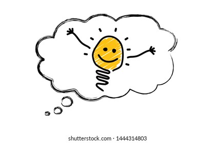 Comic brain electric lamp idea doodle FAQ, business loading concept Fun vector creative light bulb icon or sign ideas Brilliant lightbulb education  or inventions pictogram Think big Great success lol