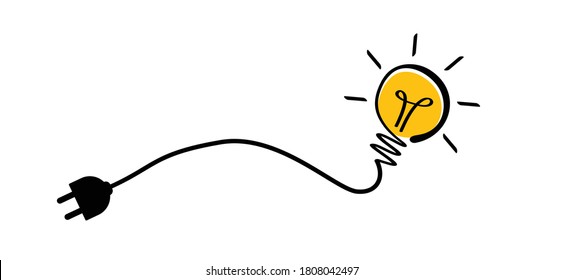 Comic brain electric lamp idea doodle. FAQ, business loading concept. Fun vector light bulb icon or sign ideas. Brilliant lightbulb education or invention pictogram banner.