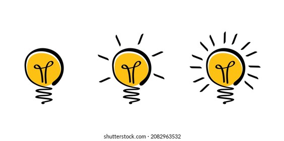 Comic brain electric lamp idea doodle. FAQ, business loading concept. Fun vector light bulb icon or sign ideas. Brilliant lightbulb education or invention pictogram banner.